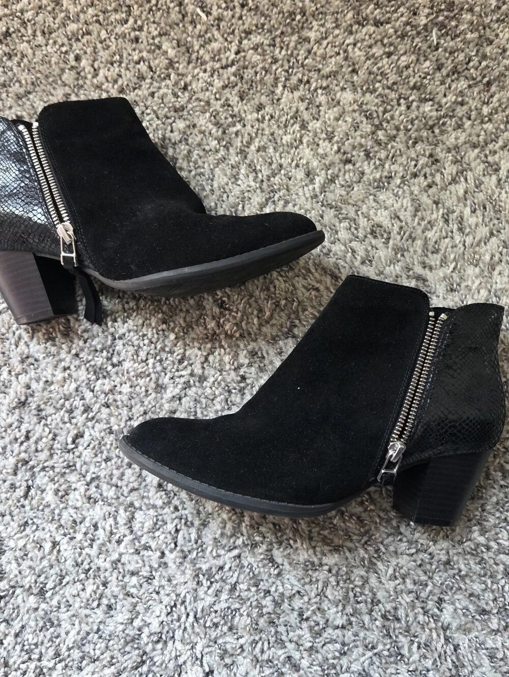 Vionic Anne Black Suede Snakeskin Booties